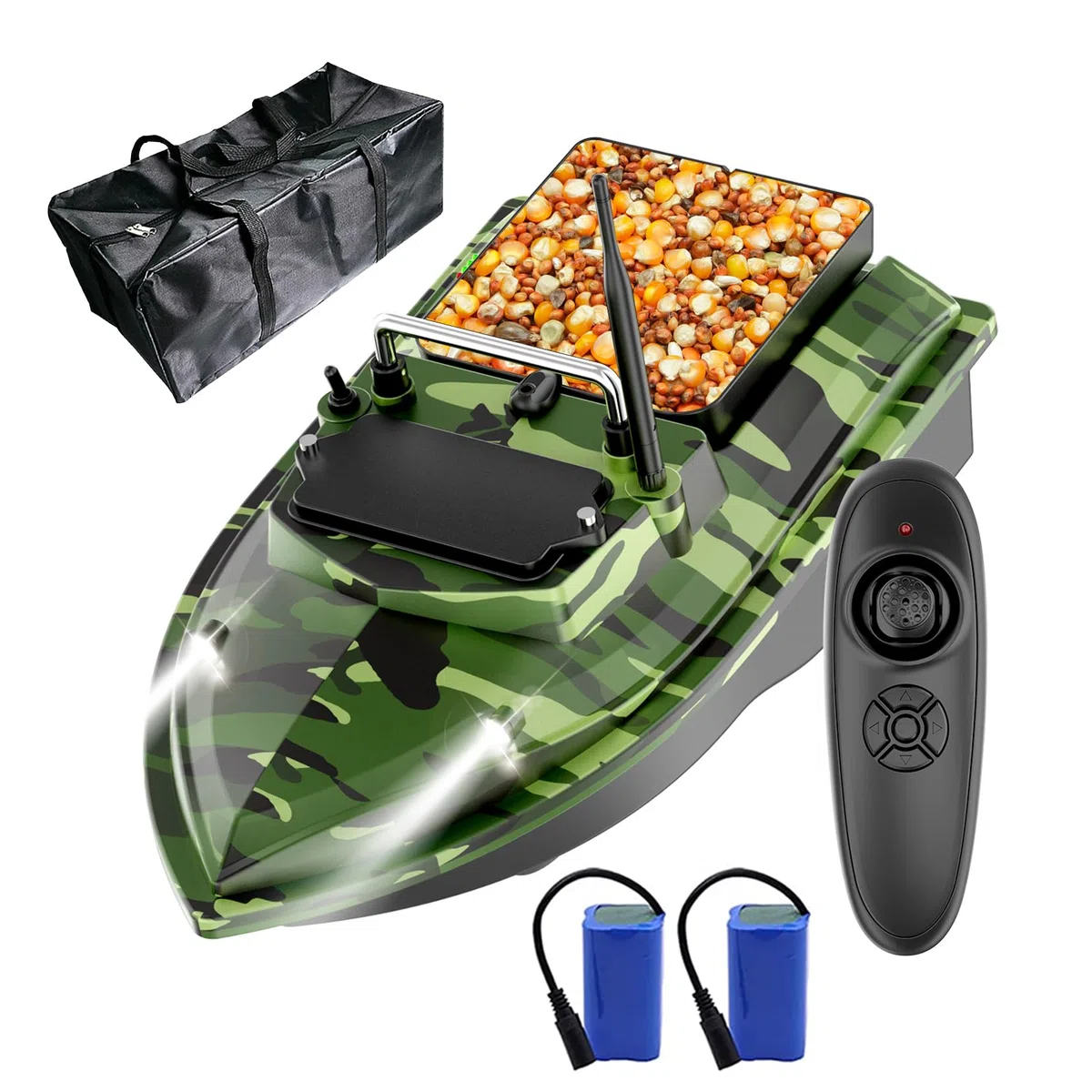 Bateau-appât Télécommandé RC - 500 m Charge de 2 kg Appât de pêche pour Pêche de Carpe en Lac - Vert