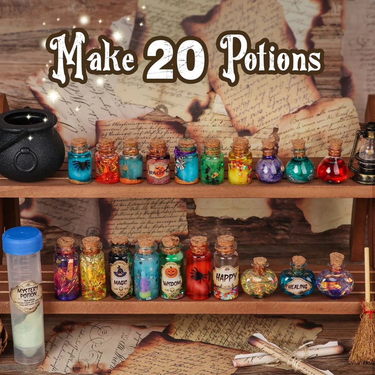 DECOHOME Set de Potion Mystère Vintage pour Enfants, mélange 20 bouteilles de Potion Magique, Jouets Artisanaux pour Garçons et Filles, Cadeaux Créatifs