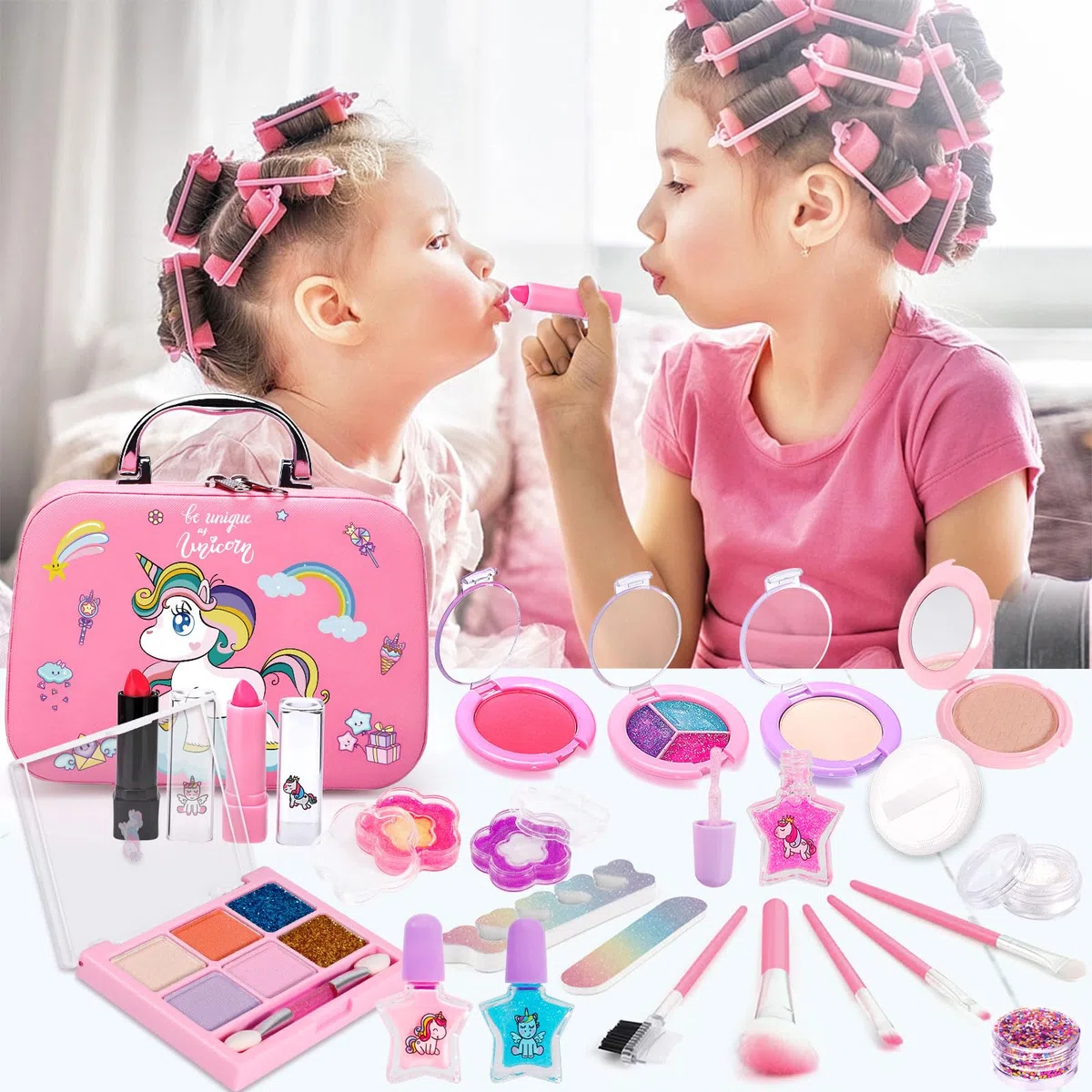 Maquillage Enfant Jouet, 38pcs Lavable Malette, Coffret Makeup Set pour Filles, Cadeau de Noël d'Anniversaire pour 4-10+ Ans