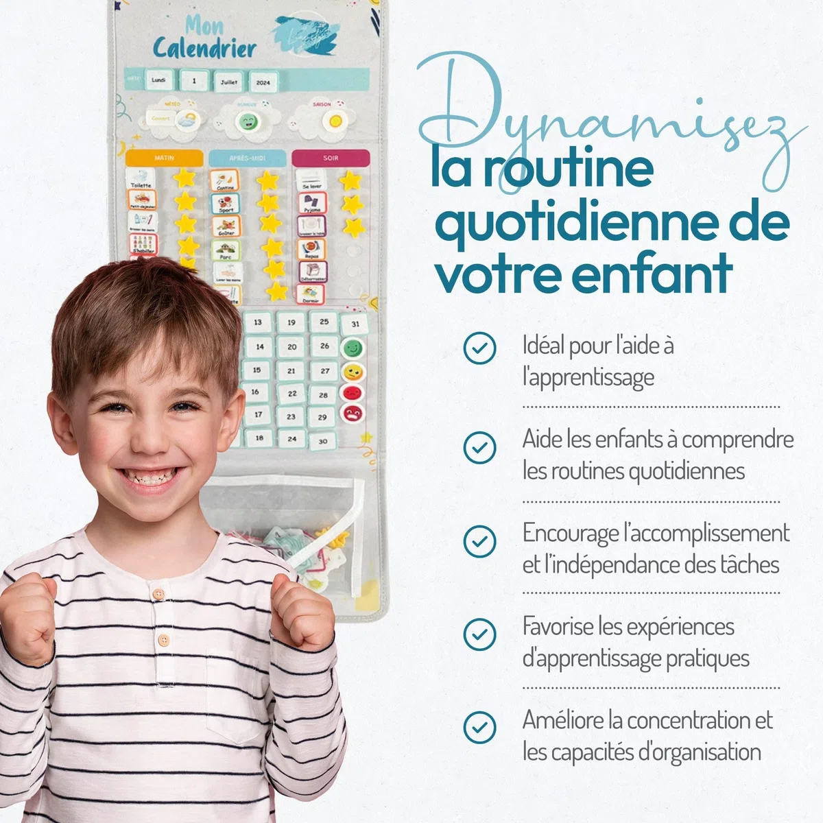 Tableau Routine Enfant Journée MagnéTique Éducatif Montessori 82x32cm 179 Vignettes D'Activités VariéES, Jour De La Semaine Enfant, Mois, MéTéo, Humeur, Pochette Rangement - Gris Clair