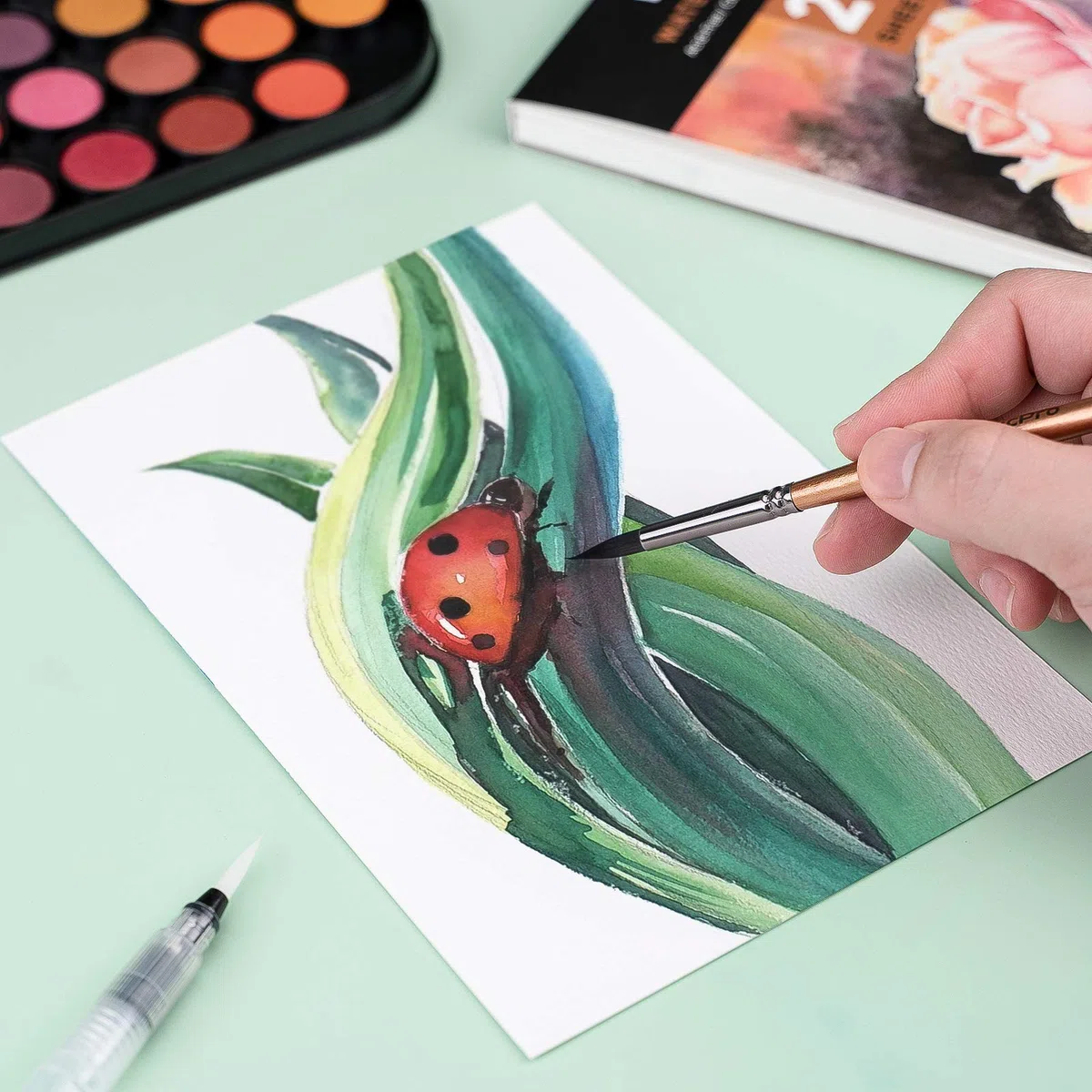 Nicpro Kit de Peinture Aquarelle, 48 Couleurs Aquarelles avec 8 Pinceaux, Palette, 25 Papiers Artistiques, 2 éponges, Fournitures de Peinture Non Toxiques pour Adultes, Débutants, Artistes