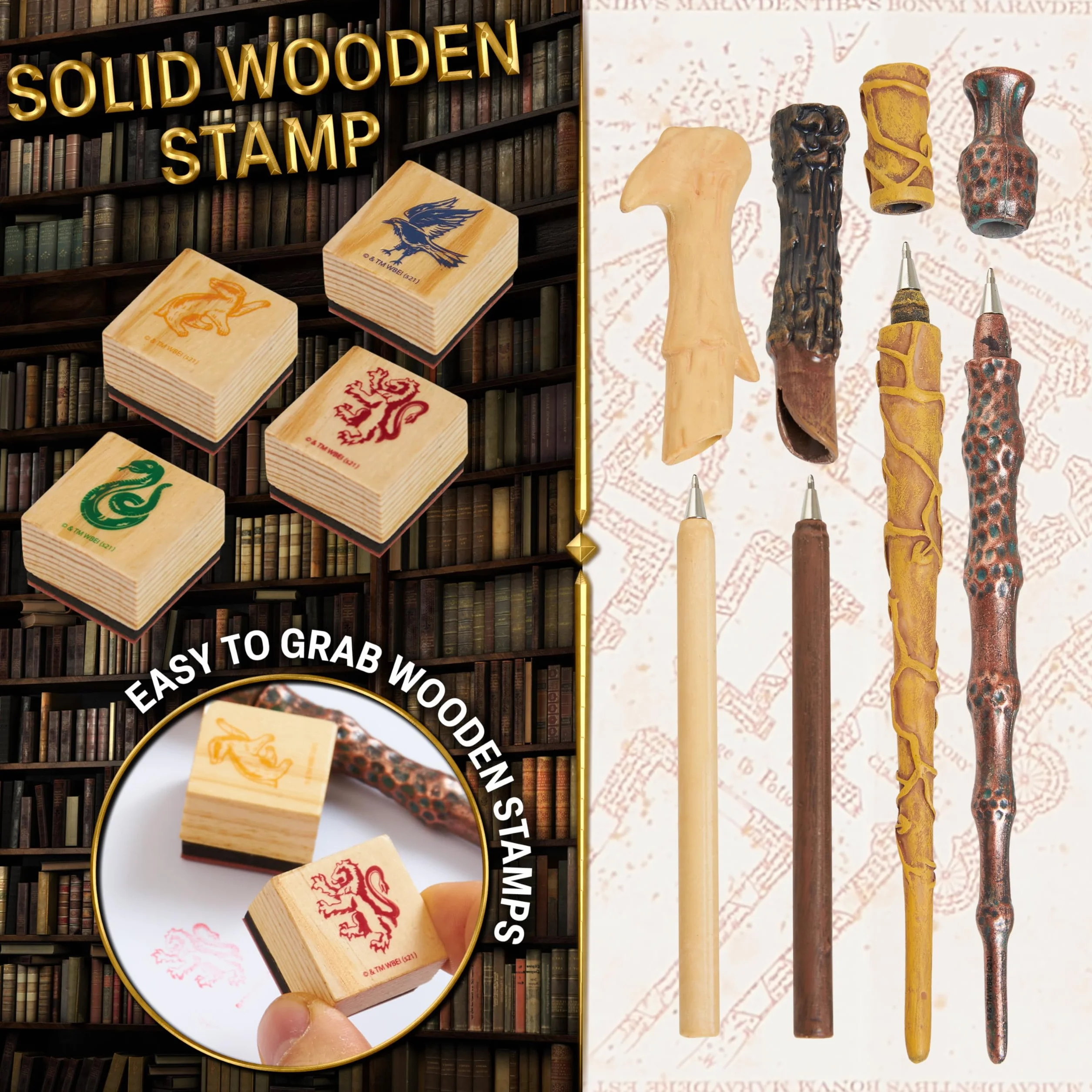 Harry Potter Coffret Stylo Baguette Magique, Tampon Encreur & Carte du Maraudeur Idée Cadeau Fille/Garcon