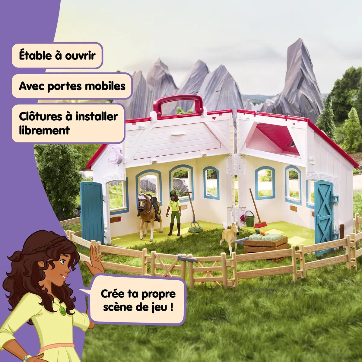 Schleich Horse Club | Écurie transportable “Petit Fer à Cheval” 42703 | Set avec écurie, 2 Chevaux, Figurine Mobile & Accessoires pour Enfants | Jouet dès 5 Ans | 60 pièces