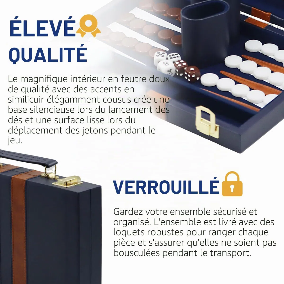 Jeu de Backgammon en Bois avec Étui en Cuir de Qualité Supérieure et Kit de Backgammon de Voyage Portable (Bleu) - Pour 2 Joueurs à partir de 8 ans