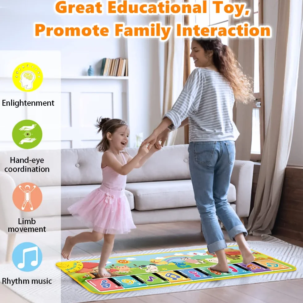 Lobyoh Tapis Musical Tapis Piano Enfant avec 8 Animaux, Tapis de Danse, Tapis de Jeu Musique, Cadeaux d'anniversaire, Jouets Musicaux pour Bébés Garçons Filles