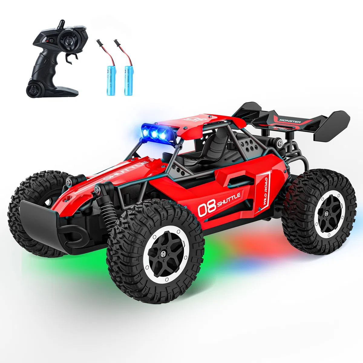 Voiture Télécommandée Tout Terrain,2.4Ghz RC Voiture Telecommandé Enfant 3 4 5 6 7+,2WD 20KM/H avec LED,Coquille Alliage,Jouet Radiocommandée Cadeau pour Fille Garcon Rouge