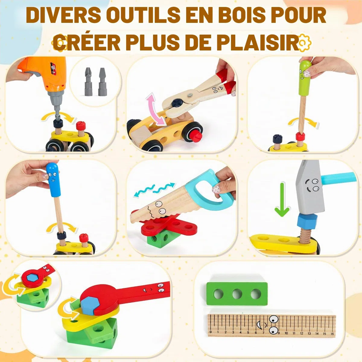 Jouet Enfant 3 Ans Montessori Jeux Enfant 3 Ans Boite a Outils Enfant avec Perceuse Jouet Garcon Fille 3 Ans Jeux Educatif Bricolage Cadeau Enfant Garcon 3 4 Ans Fille (44 Pièces)