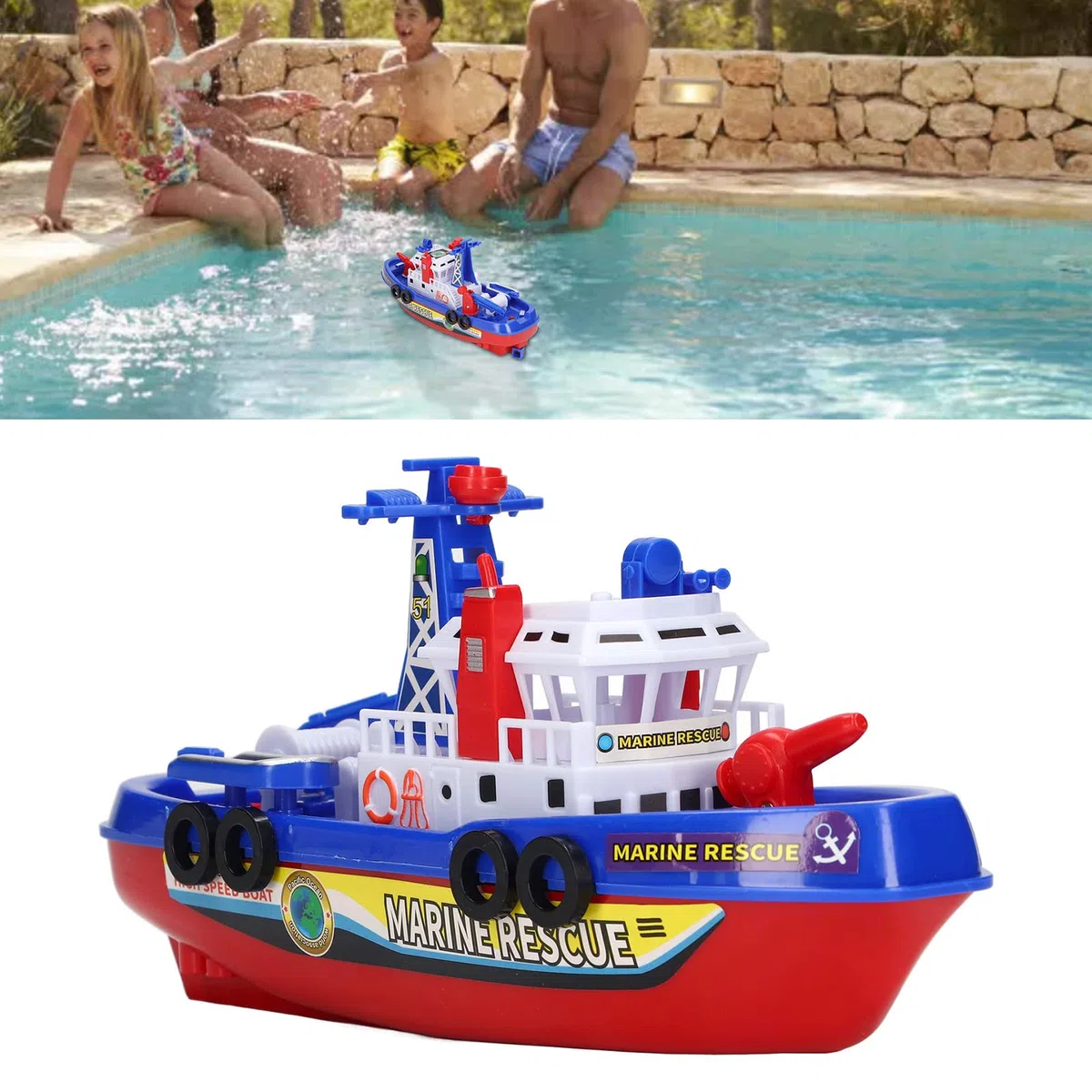 Bateau de pompiers avec pulvérisation d'eau automatique, lumière musicale éducative, bateau de bain électrique pour enfants, jouet pour garçons et filles