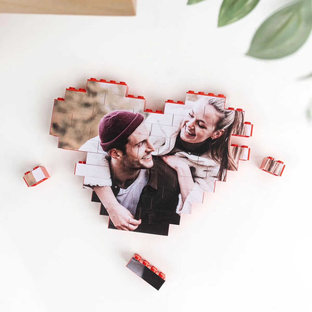 Wanapix | Puzzle Block Cœur Personnalisé | Briques de Construction avec Photo e Texte | Compatible avec Les principales Marques | Cadeau Original | 47 Pièces | 100% Personnalisé Rouge
