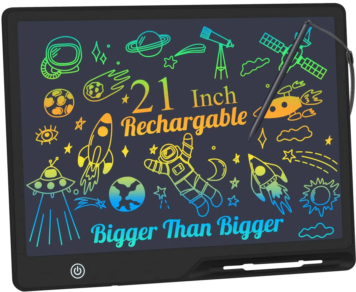 Tablette d'écriture LCD 21 Pouces Rechargeable, Portable Tablette Dessin Enfant Effacable Écriture, Dessin et liste de mémorisation Educatif Cadeau pour Enfants Jouets Noirs