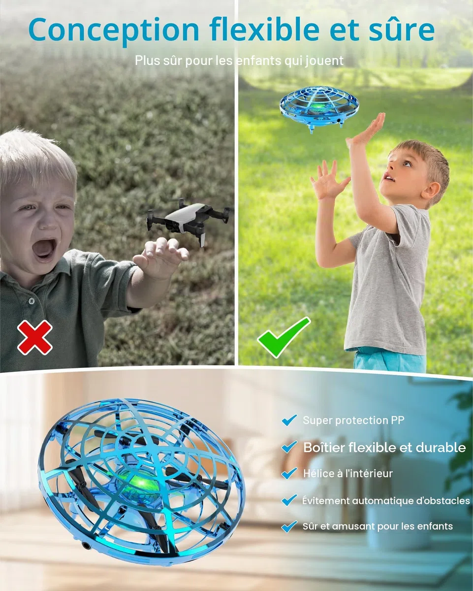 Kiztoys Mini drone pour enfants, balle volante OVNI, jouet volant à induction infrarouge piloté manuellement, cadeau pour garçons et filles de 6 à 7, 8, 9, 10+ ans