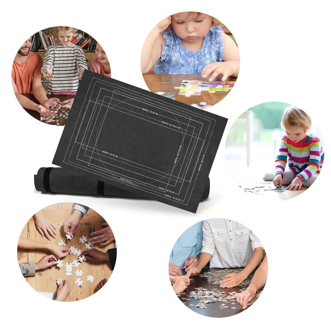Zaloife Tapis Puzzle 2000 Pièces, Rangement et Support Enroulable, Accessoire de Stockage Noir