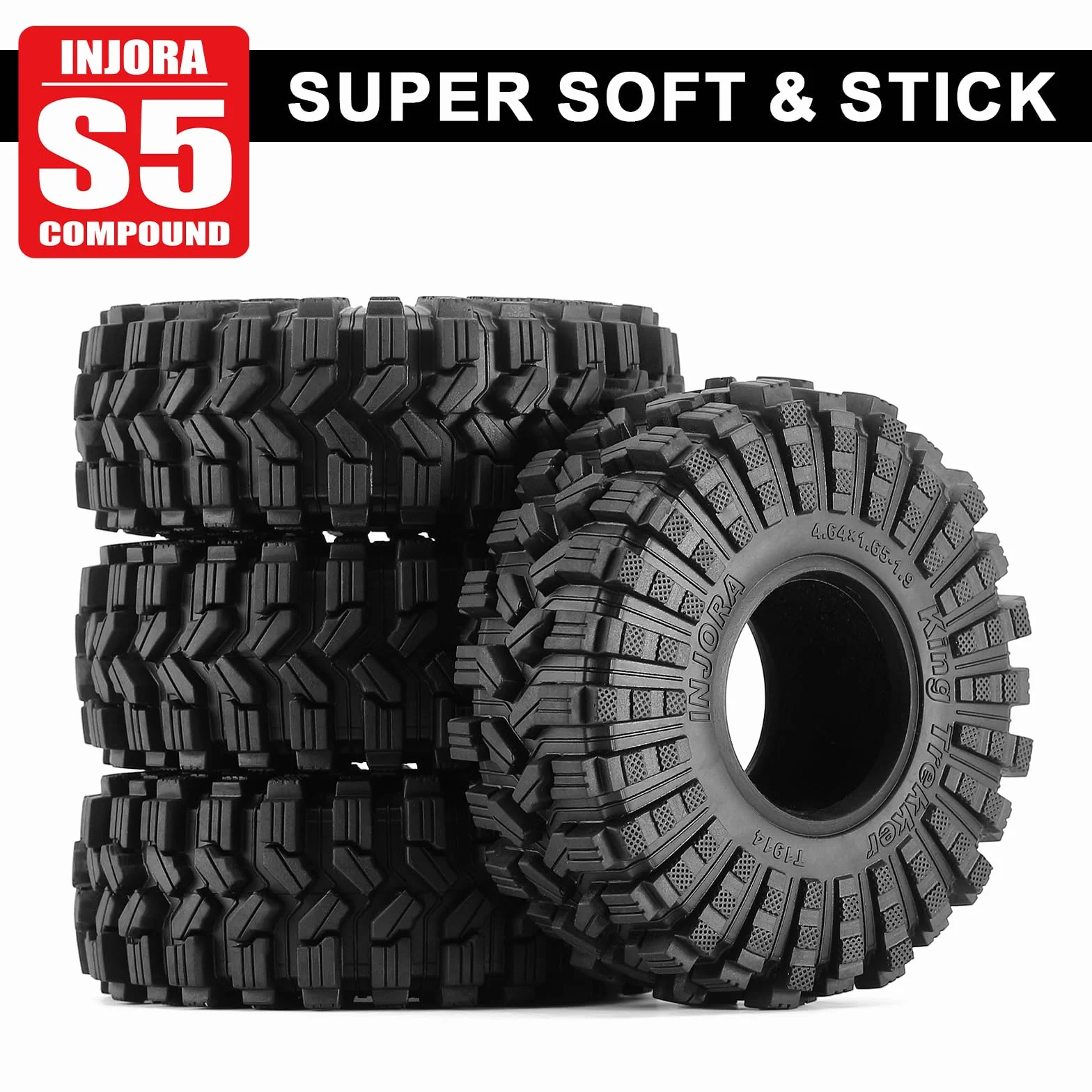 INJORA 1.9 Pneus Tout Terrain King Trekker S5 pour TRX4 SCX10 Amélioration RC Crawler 1/10 (118 * 42mm)