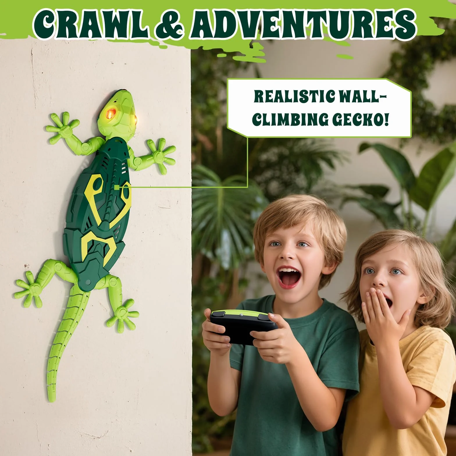 HYES Gecko Crawler Mural, Caméléon Crawling à distance, télécommande murale Gecko avec yeux lumineux, robot Lizard réaliste, jouet cadeau pour enfants, garçons, filles 3, 4, 5, 6, 7, 8