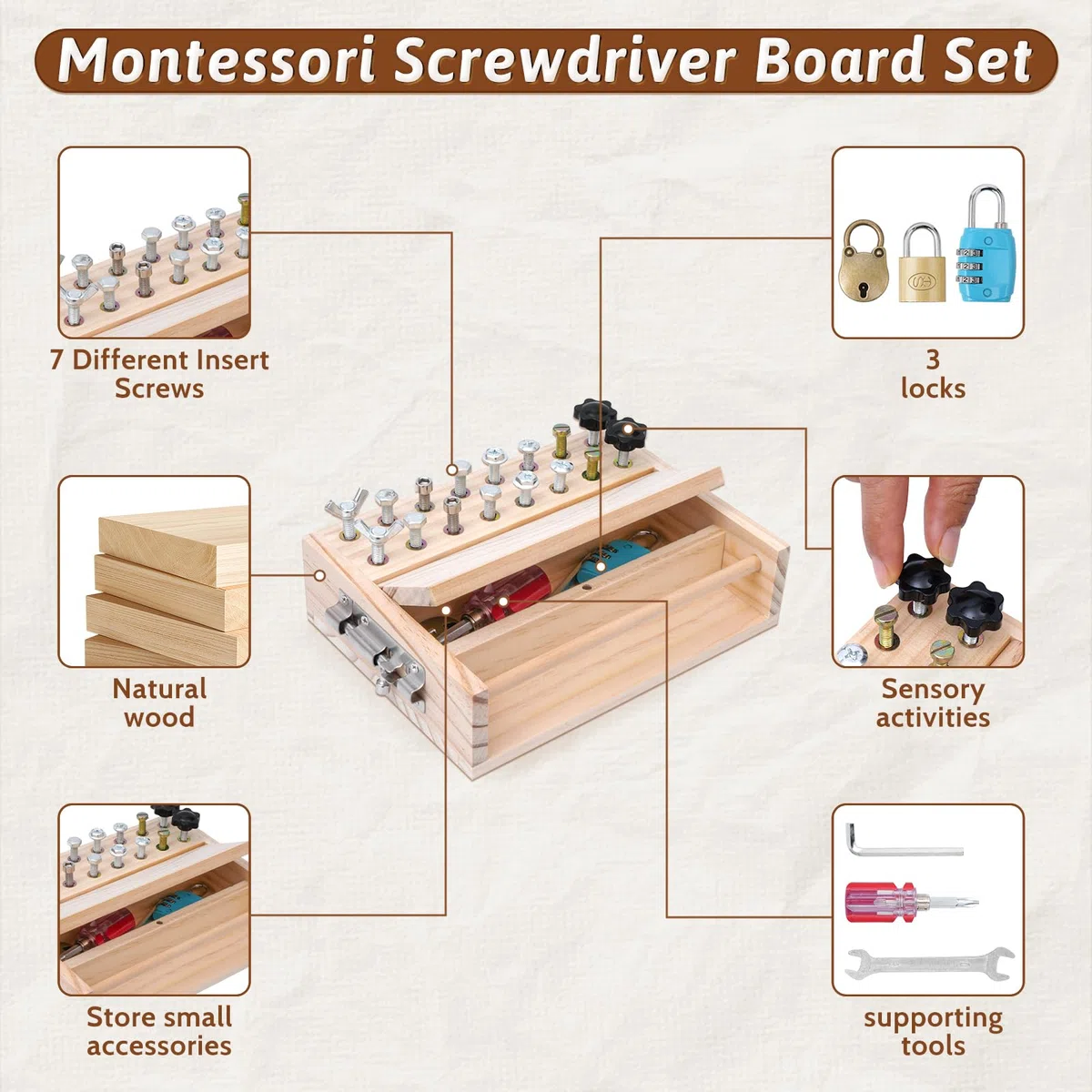 Montessori Jouet à partir de 3, 4, 5 ans, planche à visser en bois, jouet de motricité en bois, tournevis Busy Board, jouet éducatif, cadeau pour filles et garçons