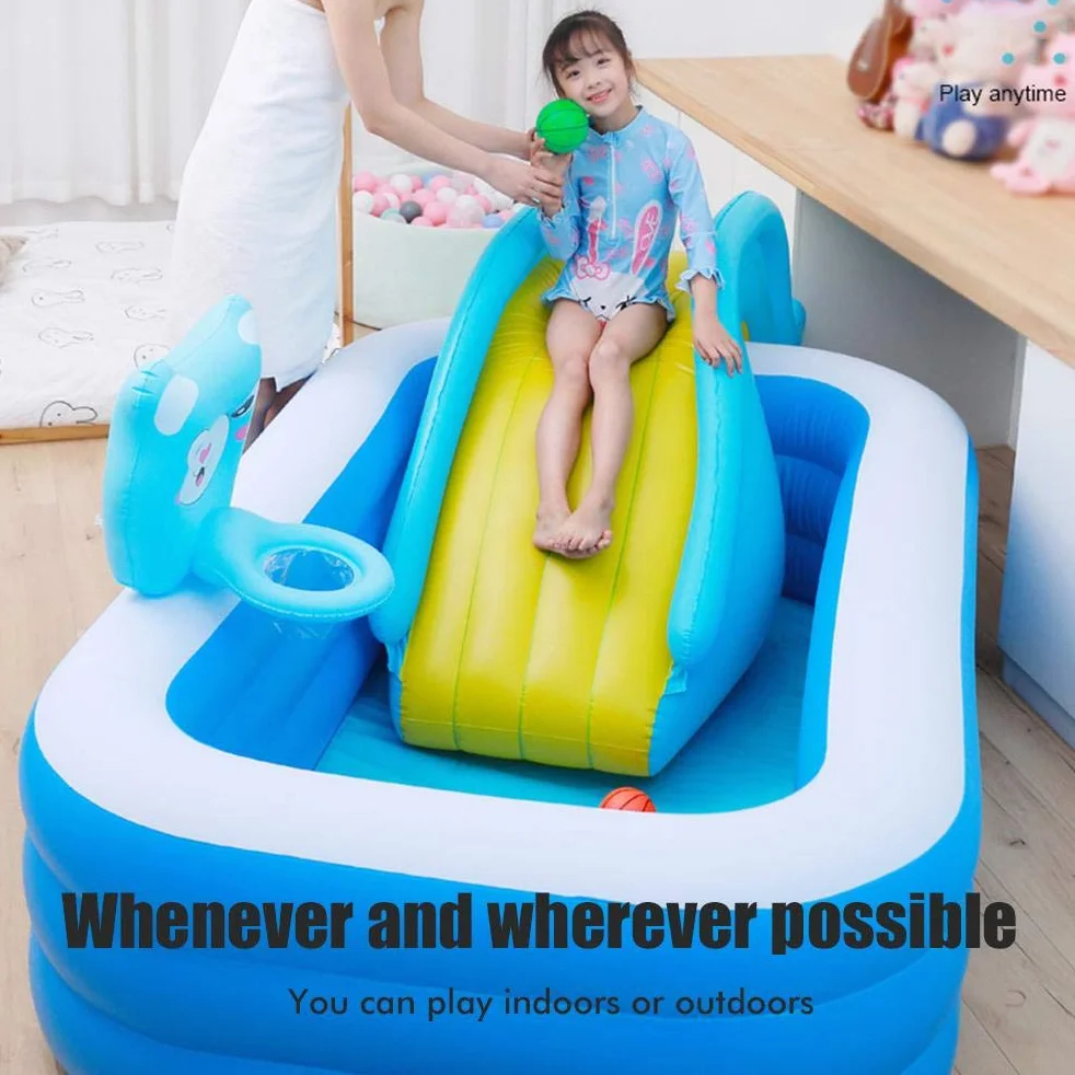 Toboggan Gonflable, Toboggan de Piscine, Marche de de Pataugeoire pour Piscine, Centre de Jeu Gonflable, Accessoires de pour Garçons et Filles, Jeu d'été pour Extérieur et Intérieur (Bleu)