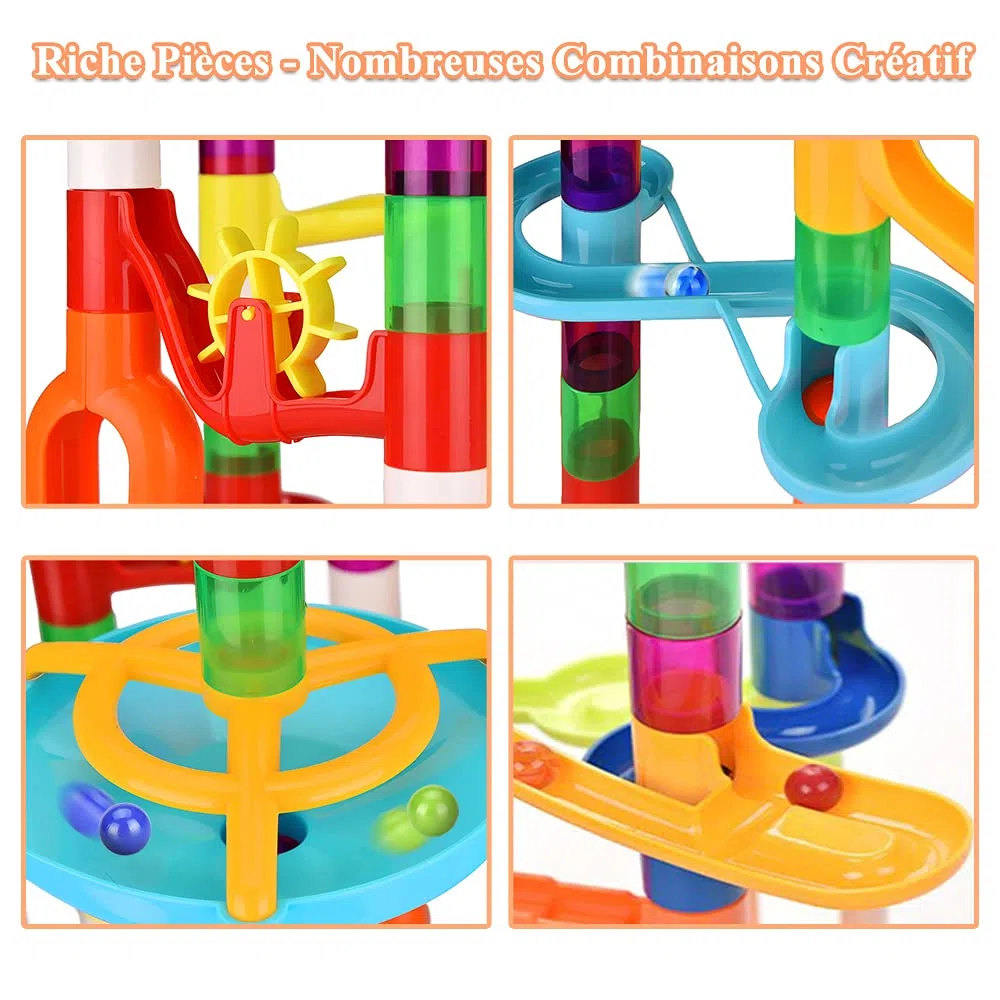 MaxTronic Jeu de Construction - 135Pcs Circuit de Billes Solide & Stable pour Enfant, Ludique Apprentissage Facile à Installer Jouets éducatifs Montessori Anniversaire Cadeaux Fille Garçon 3 Ans +