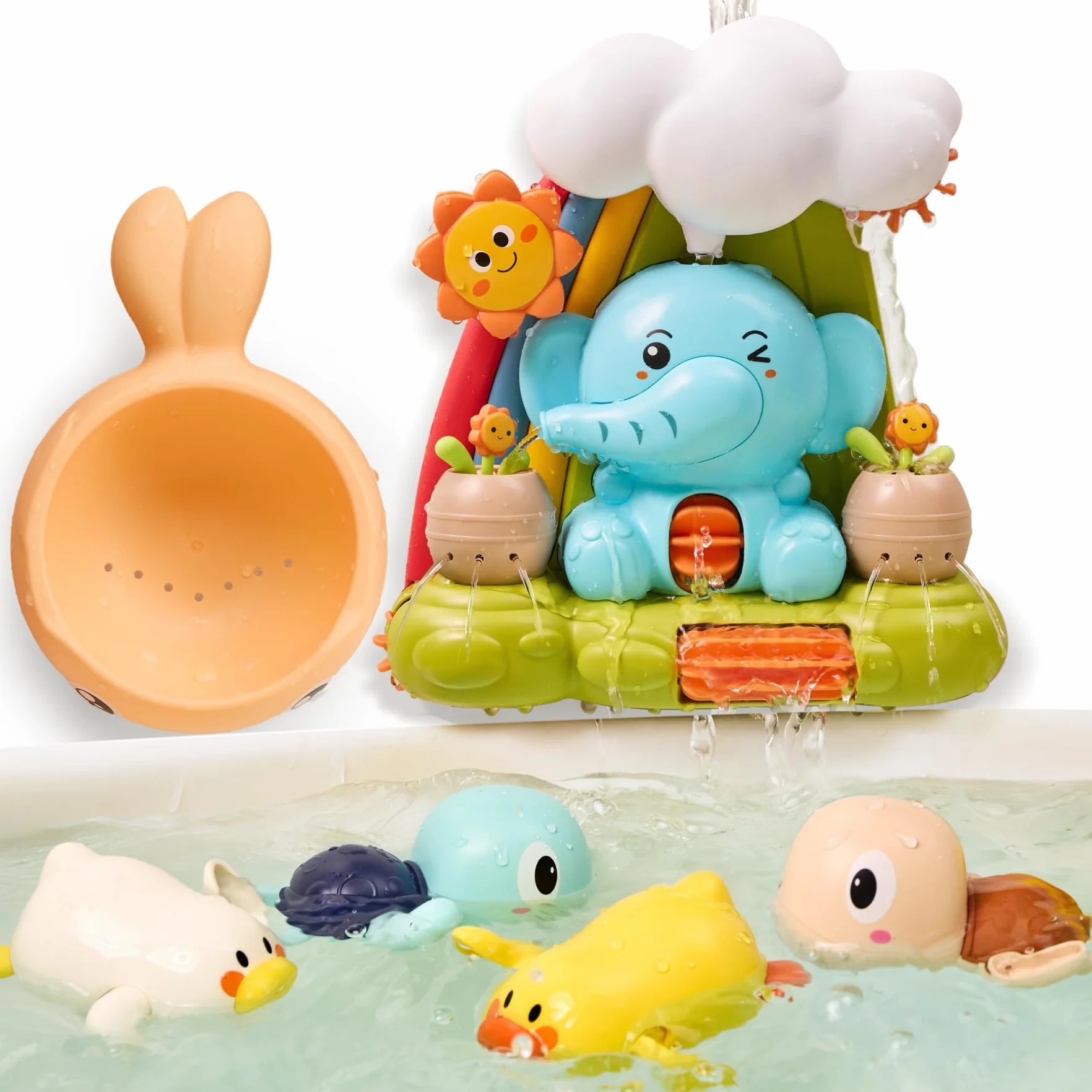TUMAMA Jouets de Bain pour bébé à partir de 1 an, Jouets de Bain pour bébé à partir de 1 2 3 Ans,Eléphant, Tortue, Canard, Jouets de Bain pour Enfant, Jouet Aquatiques, Cadeaux d'annive