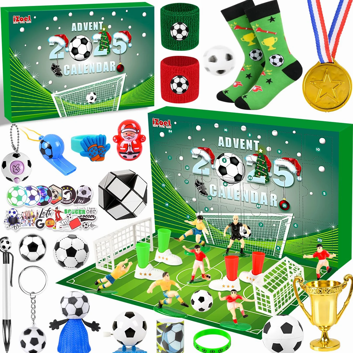 iZoeL Calendrier Avent Football Calendrier de l'Avent 2025 Enfant, Stade de Football Simulé Jouets pour 4 5 6 7 8 9 10 11 12 Ans Garçon Fille, Cadeaux Noel pour Fils Neveu Fille Frères