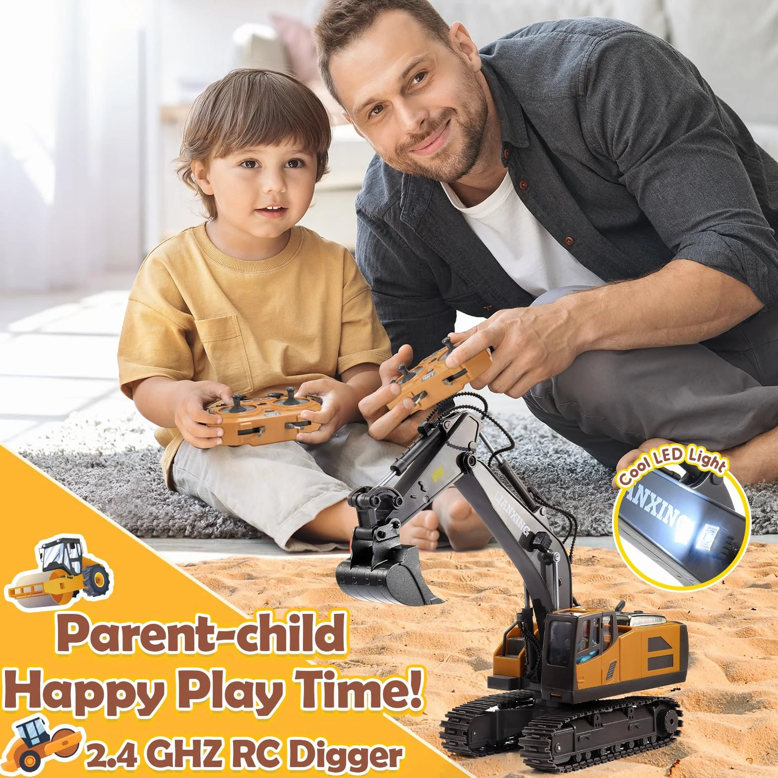 Echelle 1:20 Pelleteuse Télécommandée Jouet Garçon 3-8 Ans, 2.4GHz Tracteur Enfant Avec Effets Lumineux, Cadeau Et Jeux Exterieur