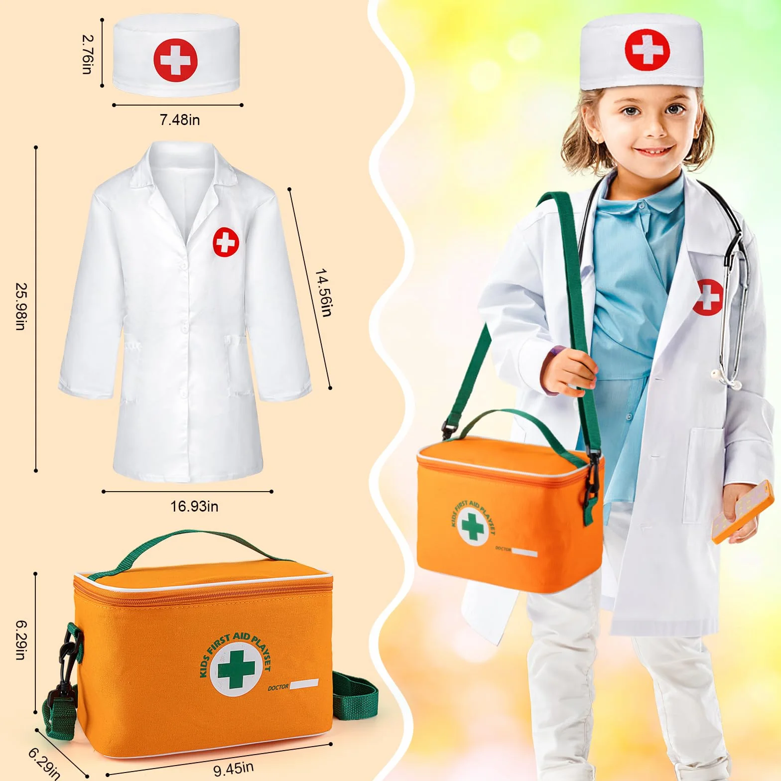 EFO SHM Malette Docteur Enfant, avec Vrai Stethoscope, Thermomètre, Seringue et Plus, Malette Docteur en Bois, Jouet pour Filles et Garçons de 3-6 Ans, Idéal Cadeau
