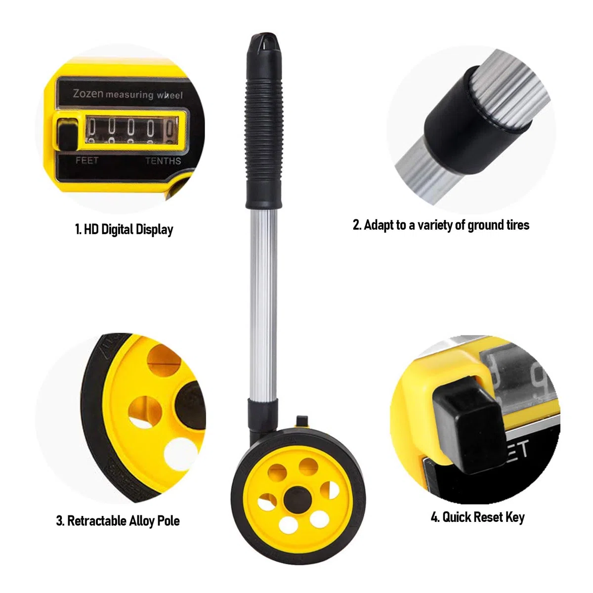 Denash Roue de Mesure, Outil de Mesure de Distance Portable Extensible, Roue de Mesure Roulante Métrique à Longueur Réglable pour la Construction, L'arpentage