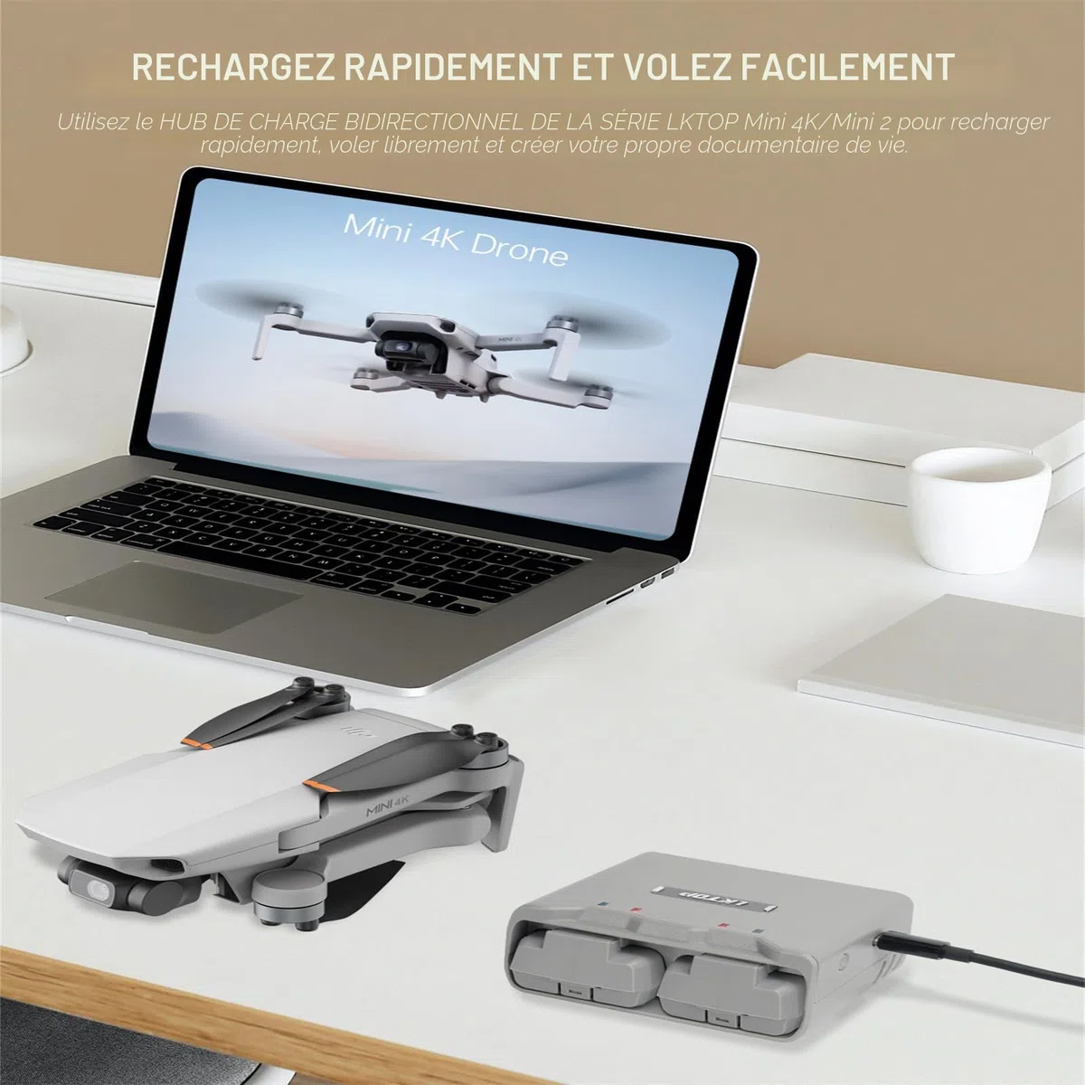 Chargeur de batterie pour DJI Mini 2/Mini 4K Hub de charge de batterie bidirectionnel (gris)