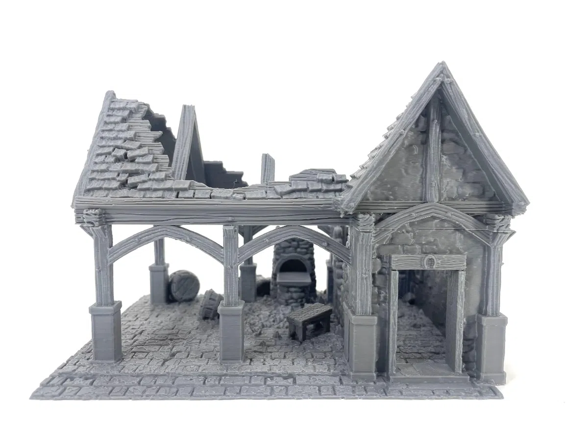 Forge médiévale en ruines - Scénographie pour Wargames et Miniatures Fantasy 28 mm/32 mm - Impression 3D