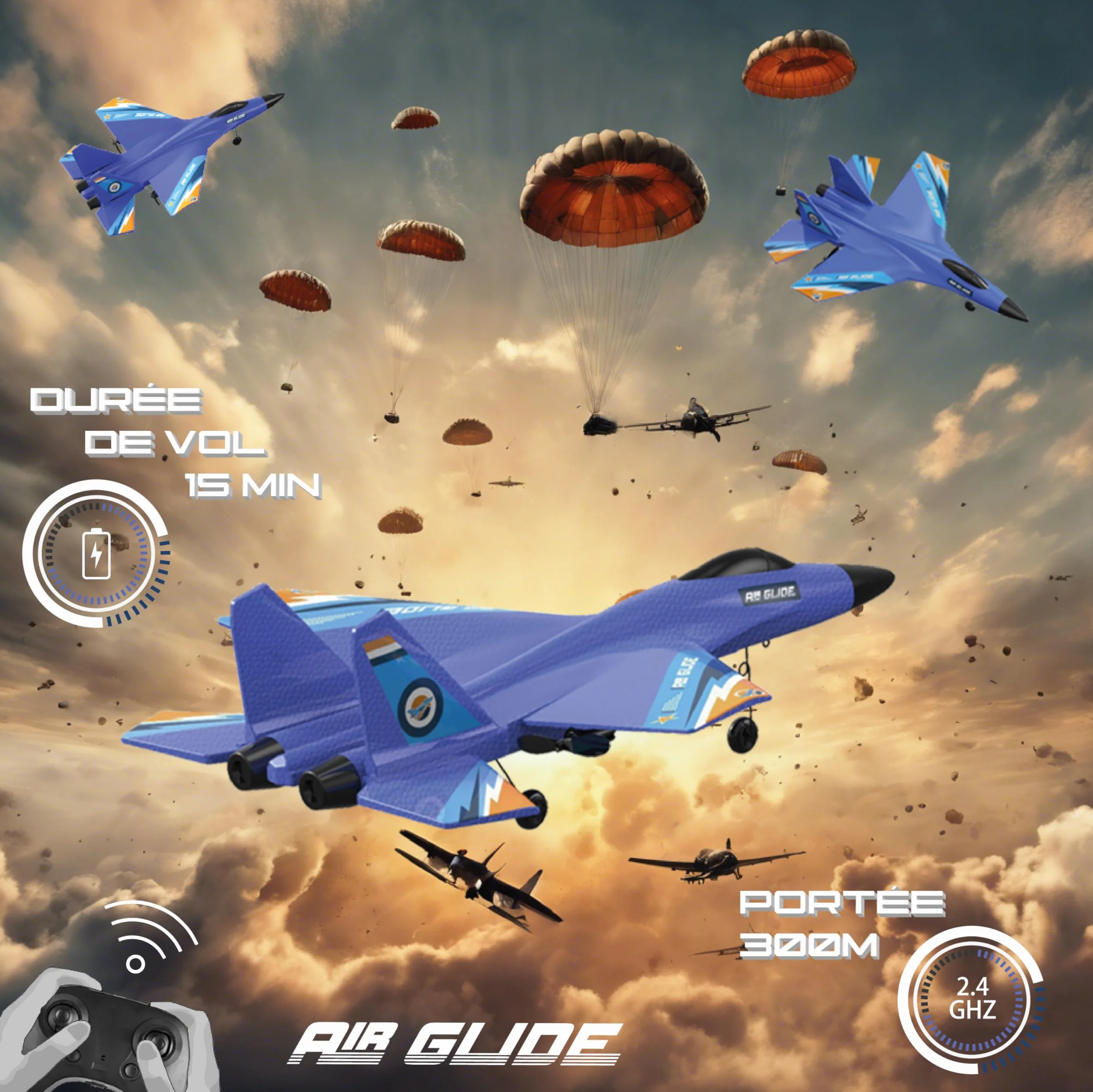 Avion de Chasse Télécommandé SU-35 - Jouet pour Enfant - Nez Anti-Collision Incassable - Avion Rc radiocommandé Flexible et Indestructible - Planeur Facile à Piloter 2,4 GHz - 300m de portée