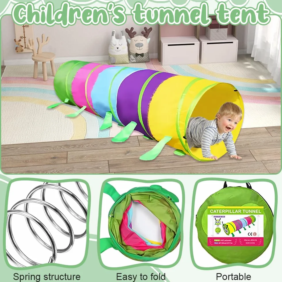 Tunnel de jeu, pliable, 46 x 180 cm, pour l'extérieur, pour enfants à partir de 1 an, pour enfants et animaux, pour l'intérieur et l'extérieur