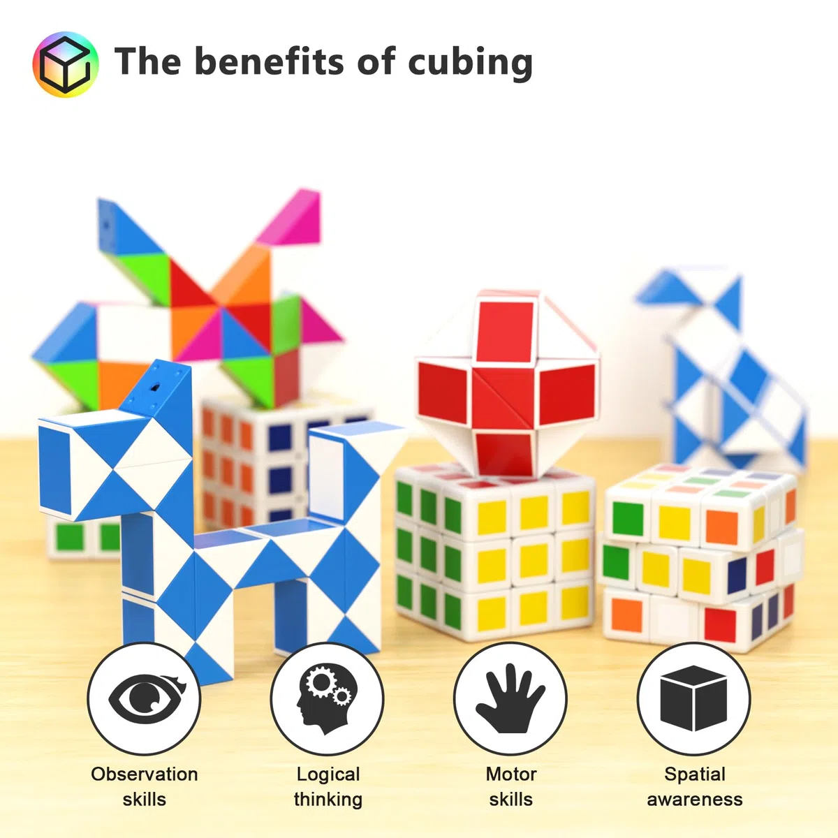 Vdealen Lot de 24 Mini Cubes de Puzzle pour Enfants, Jouets en Forme de Serpent pour Récompenses Scolaires et Prix de Salle de Classe pour étudiants, Décoration de Fête d'anniversaire, Cadeau de Noël