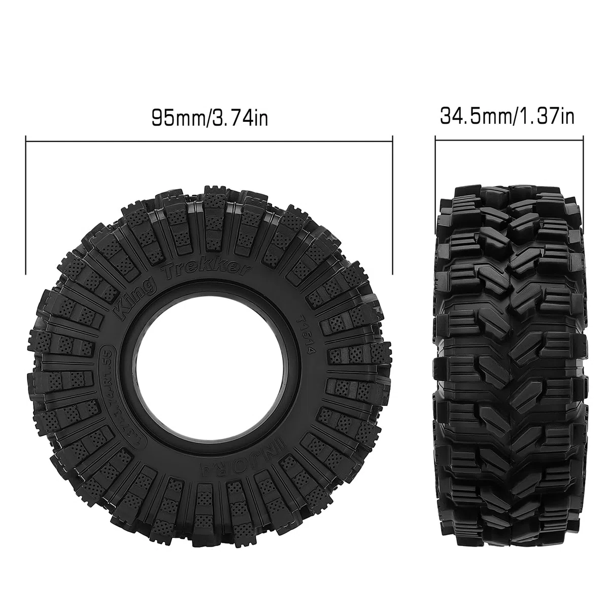 INJORA 1.55" Pneus de Roue — Pneus Tout-Terrain King Trekker pour Voiture RC Crawler Axial AX90069 UTB18 MST JIMNY, T1514