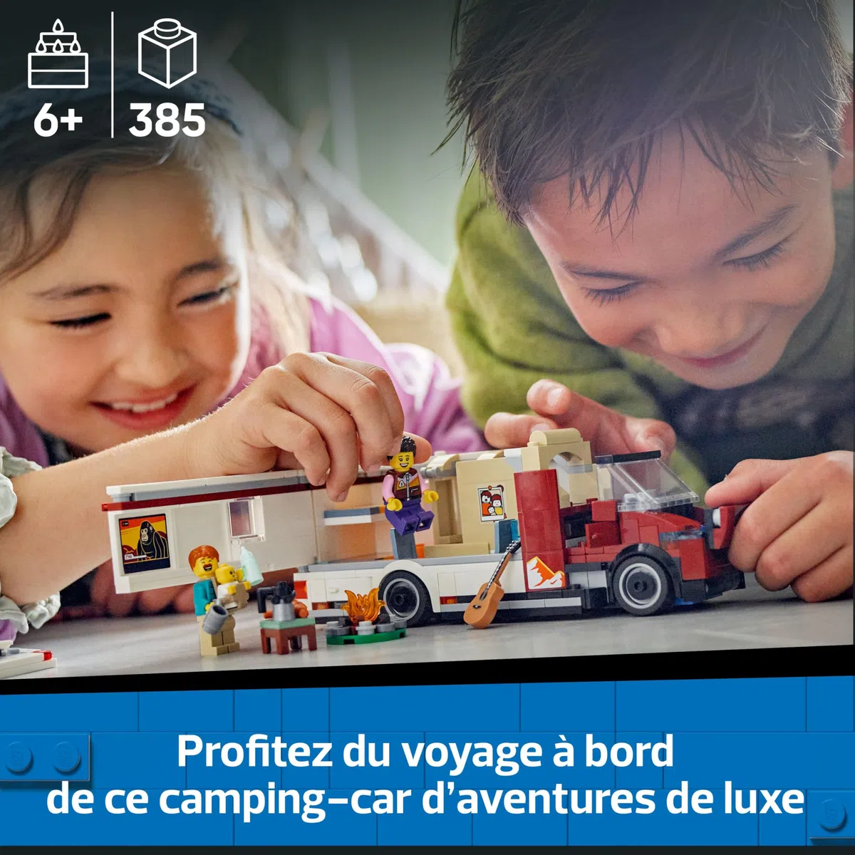 LEGO City Le Camping-Car d’Aventures - Jeu de Construction pour garçons et Filles dès 6 Ans - Inclut Un bébé, des Accessoires et Une Guitare - Idée de Cadeau d'anniversaire pour aventuriers 60454