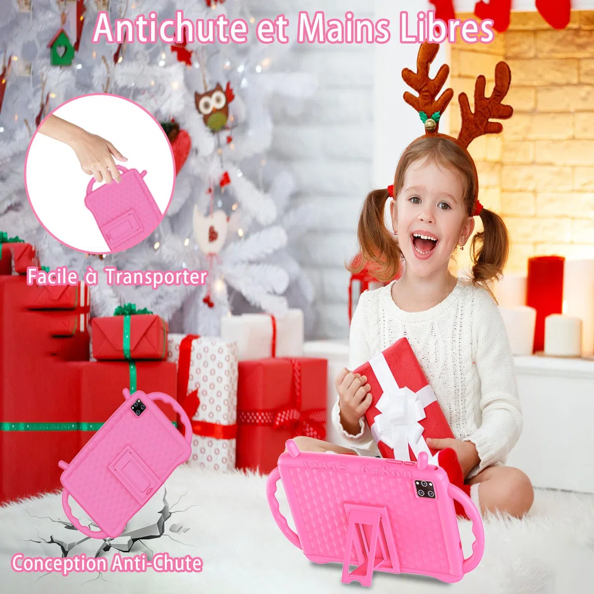 Tablette Enfants 10 Pouces, Tablette Android 14 Octa-Core 2,0 GHz, 10 Go RAM 64 Go ROM (TF 1 to), 6000 mAh, WiFi, Bluetooth, Double Caméra, Contrôle Parental, APP éducation Enfants (Rose)