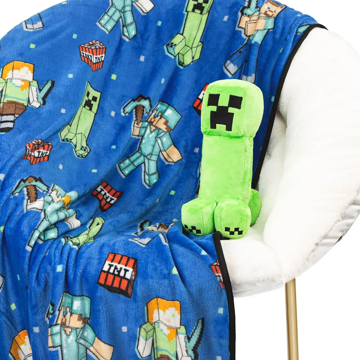 Jay Franco Minecraft Creeper - Couverture 130 x 150 cm avec Peluche - Ensemble de 2 pièces Couverture Douce et Oreiller pour Enfant