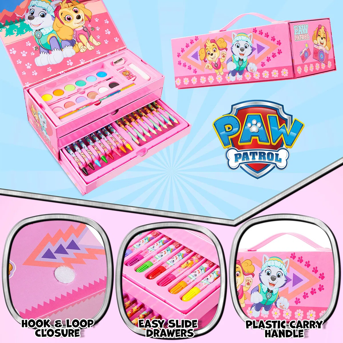 Paw Patrol Set de Coloriage Pat Patrouille - Coffret Peinture et Coloriage Enfant (Rose)