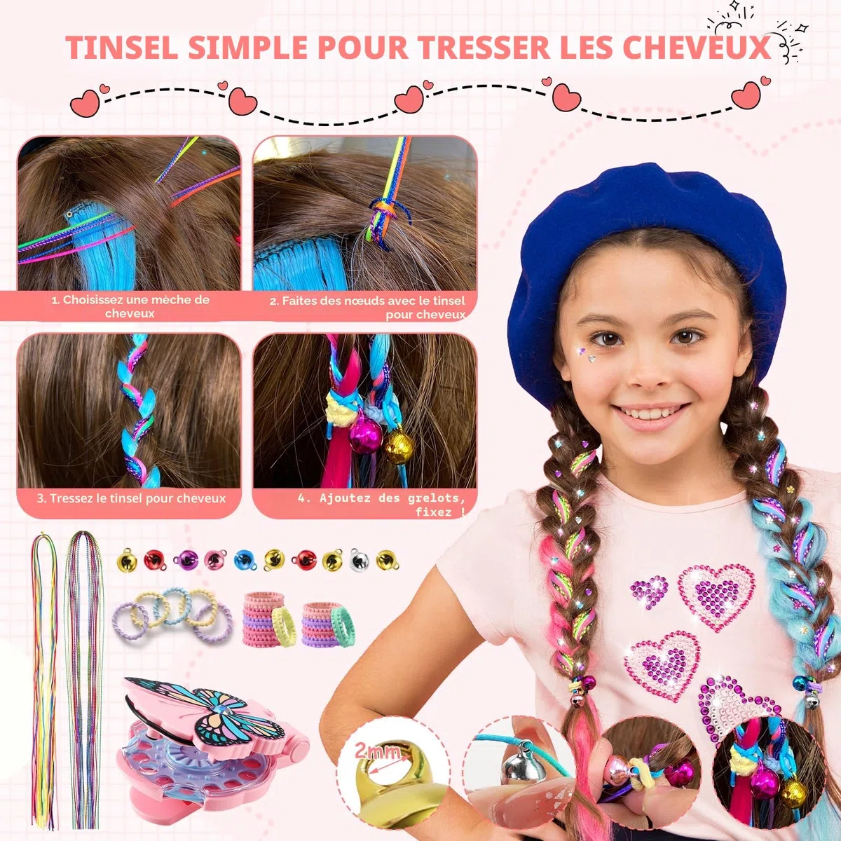 SEMKOTREE Machine à Strass pour Cheveux avec 630 Gemmes et Extension, Hair Bedazzler, Bijoux Paillettes Diamond Styler Kit, Cadeau Fille 6 Ans