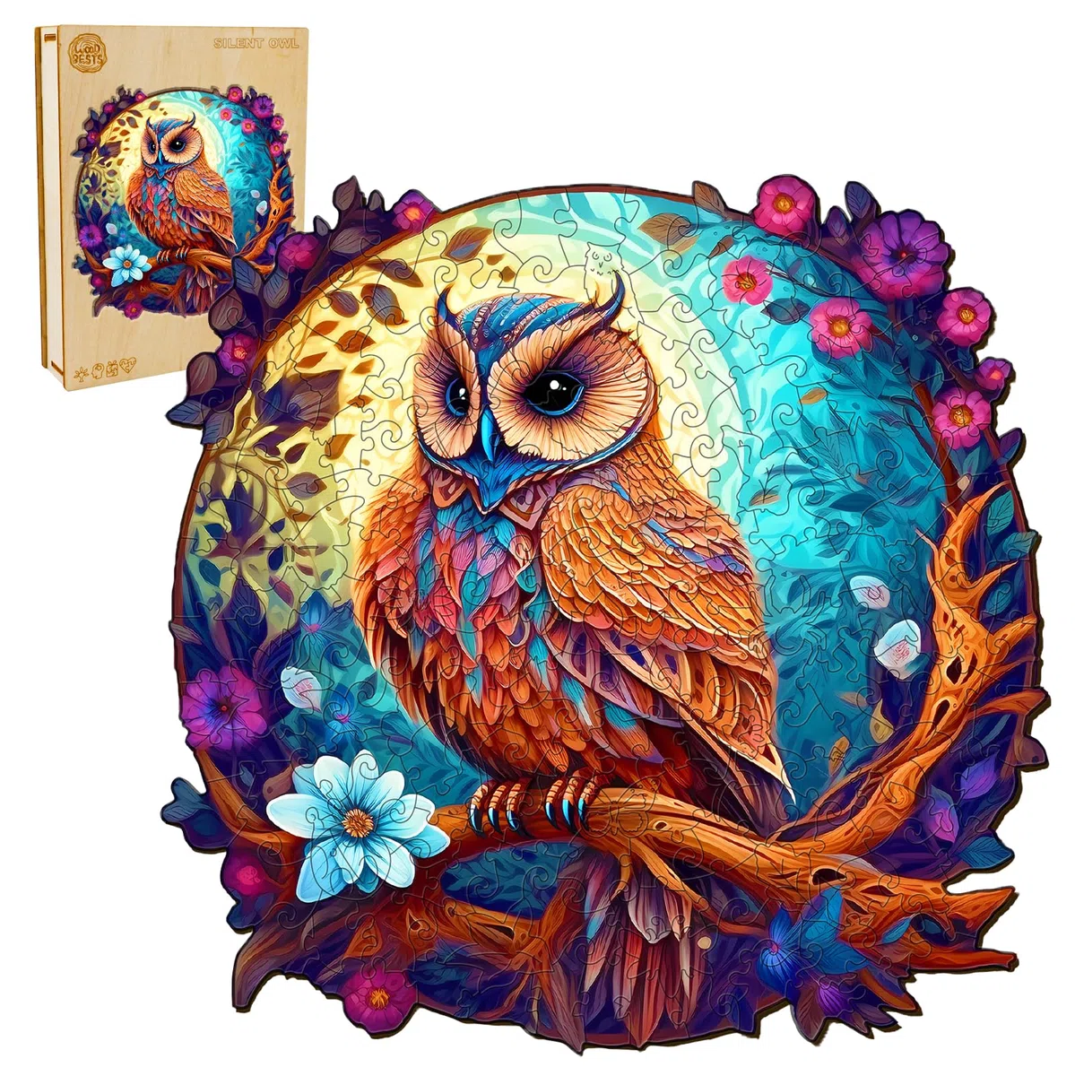 Puzzle en bois pour adulte, 280 pièces, irrégulier unique, 34 x 33,6 cm, en forme d'animal, avec boîte cadeau en bois