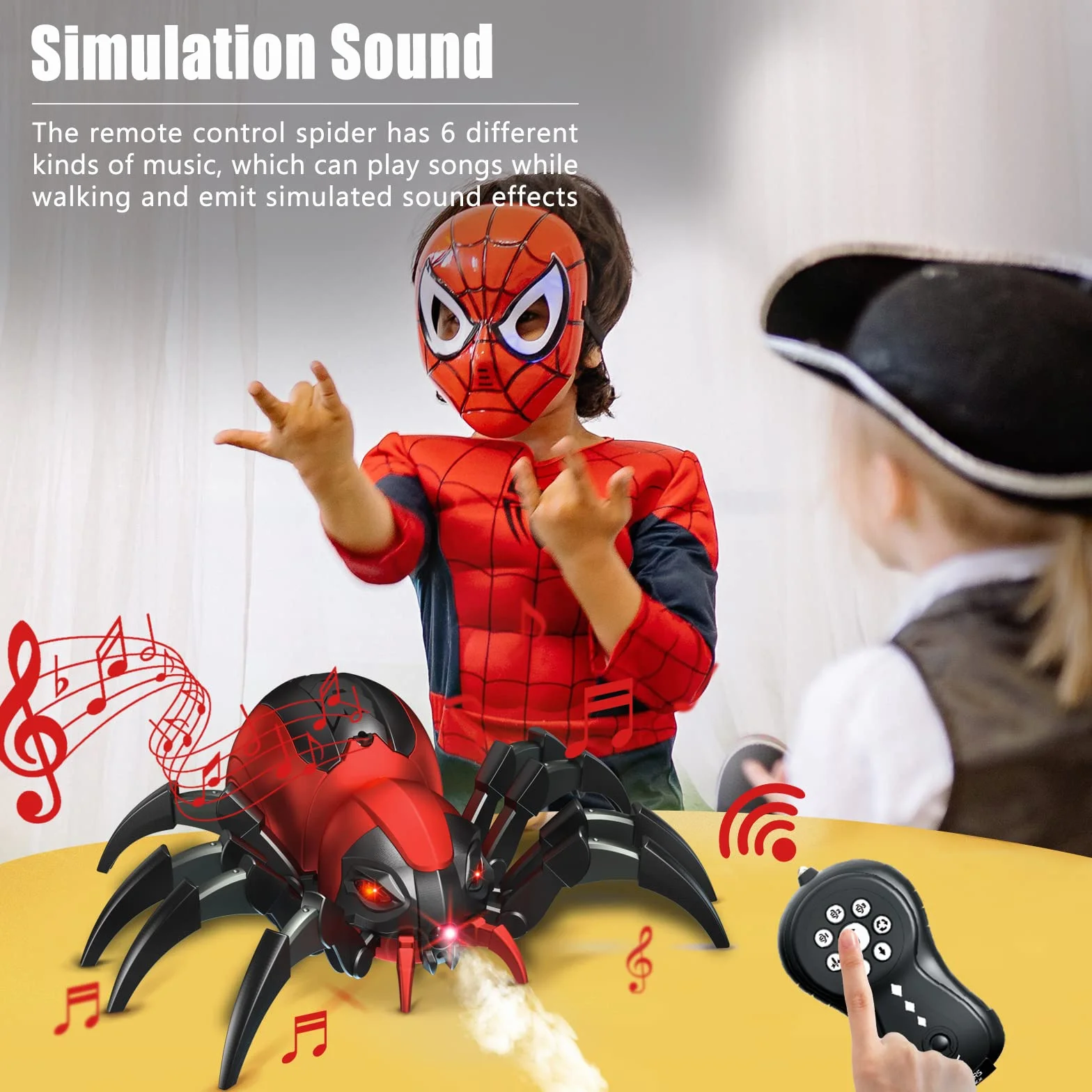 Télécommande Araignées Jouets pour Enfants - Véritable RC Spider, Effets musicaux, Lumières LED, 3 4 5 6 7 8 9 10 11 12 Ans garçons / Filles, Cadeau d'anniversaire Halloween Rouge