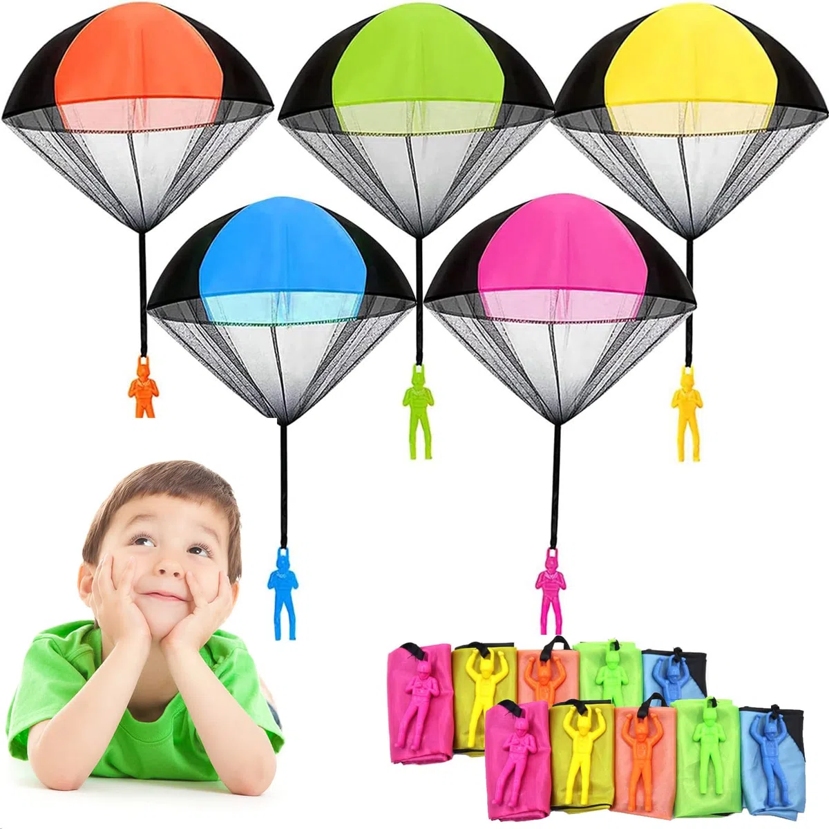 Lot de 10 Jouets de Parachute Multi Couleur pour Enfants - Mini Jouet de Loisirs Jeté à La Main pour Garçons Et Filles