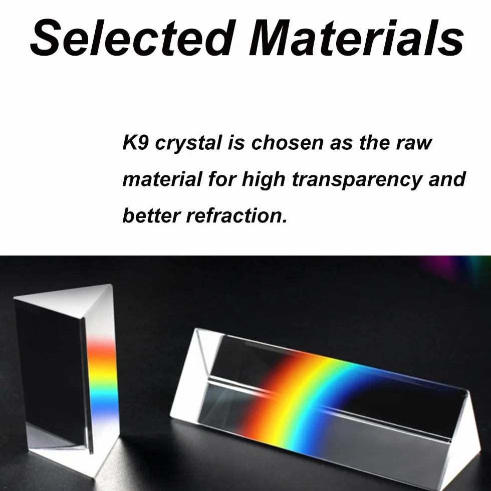 Lot de 2 prismes triangulaires en verre optique en cristal, 30 x 150 mm, prisme d'expériences de spectre arc-en-ciel, prisme triangulaire en cristal K9, lentille transparente pour la physique du