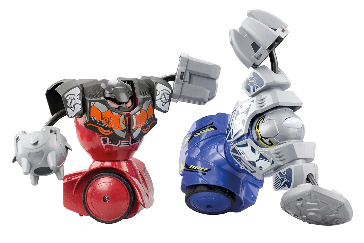 YCOO Pack 2 Robots Kombat Méga Télécommandés 16 cm, Poings Interchangeable, Jouet avec Effets sonores Et Lumineux, Dès 5 Ans