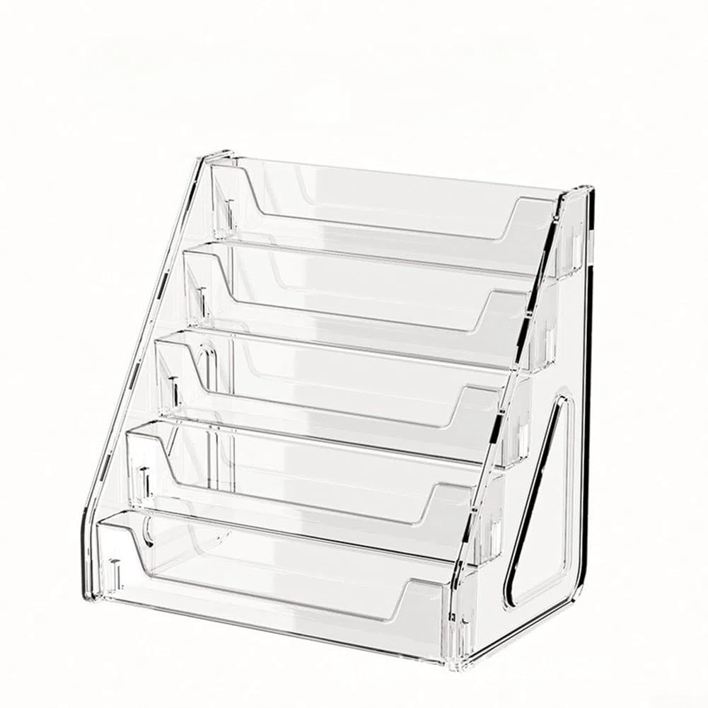 Présentoir de cartes en acrylique transparent à 5 niveaux pour cartes de vœux, cartes postales, cartes de sport, collectionneurs et dalles - Support de table (2 pièces)
