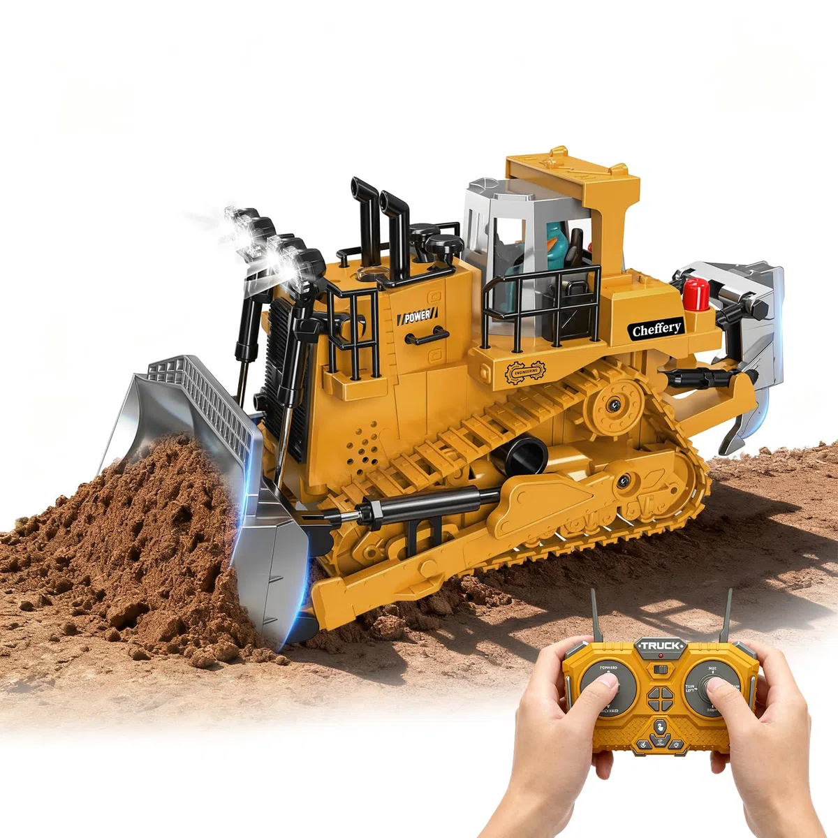 Bulldozer Télécommandé, 1:20 RC Bulldozer à 11 canaux, Jouet de Construction RC avec Lumières et Sonores, 2.4GHz Cadeau de Jouet Bulldozers pour Les Enfants Garçons Filles âgés de 4 à 12 Ans