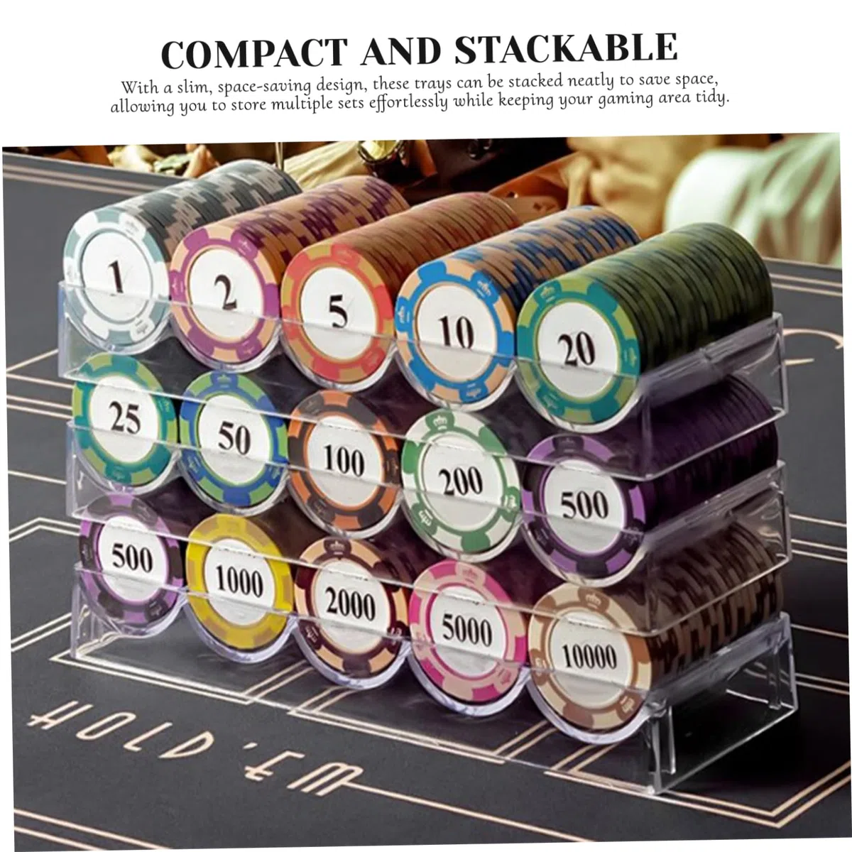 Jorzer Coffret à jetons de Poker, Plateau en Plastique Transparent avec Couvercle, 5 pièces, présentoir de Rangement Multi-usages pour Jeux Hasard, fêtes ou Maison