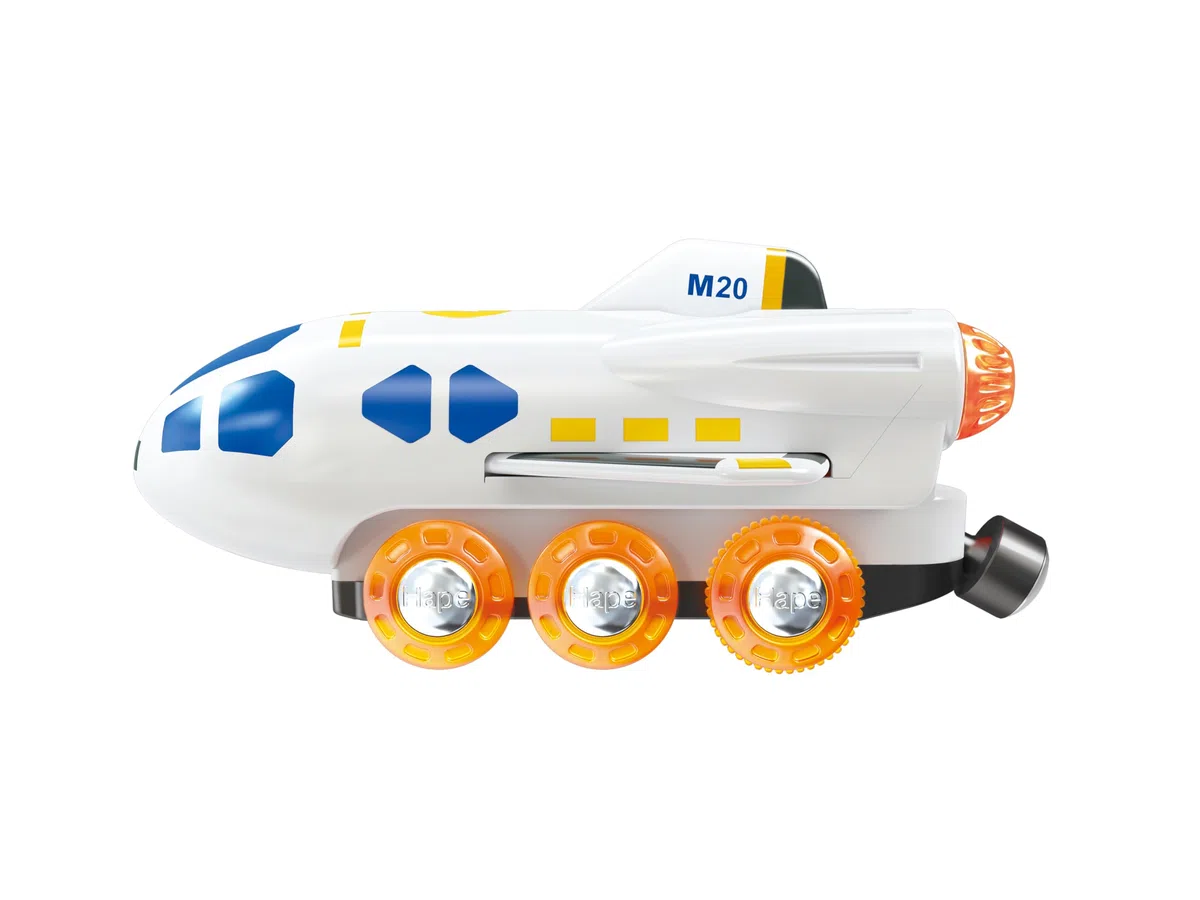 Hape Jouet Locomotive Fusée Spatiale - Jeu de Train en Bois - Jouet pour Enfant dès 3 Ans - Locomotive pour Circuit Train Bois - Compatible avec Les Circuits de Marques Traditionnelles