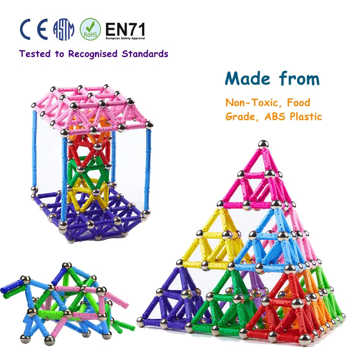 182 Pièces Blocs Magnétique 3D Jouet de Puzzle Jeux de Construction avec Bâtons Colorés Cadeau de Vacances Montessori pour Les Filles et Garçons de Plus de 4 Ans