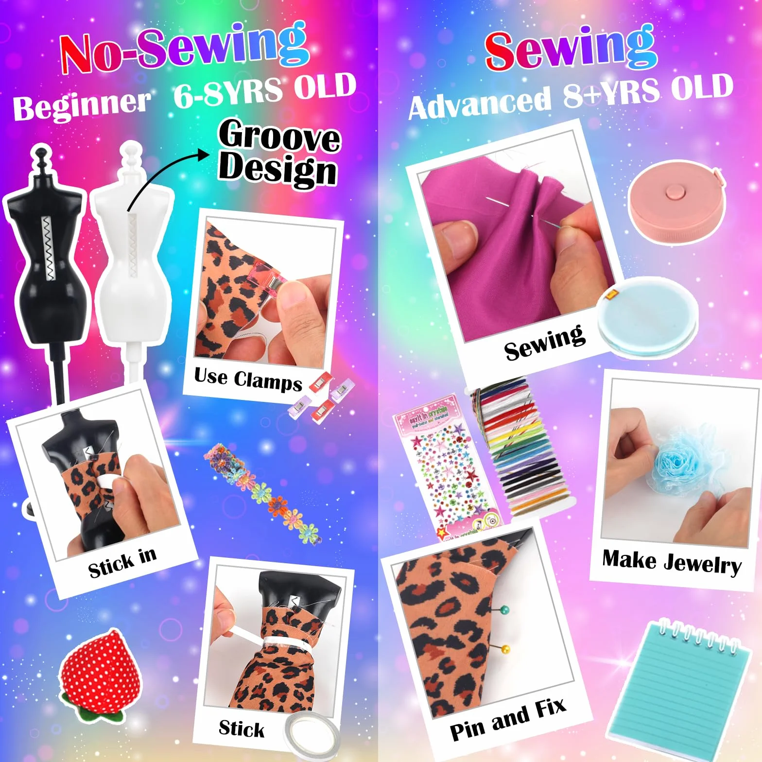 YOCOLE 1000+ Fashion Design Kit, Création de Mode Couture Enfants avec 5 Mannequins, Loisirs Créatifs Activites Manuelles avec Carnet de Croquis, Cadeau D'anniversaire Fille 6 7 8 9 10 11 12 Ans