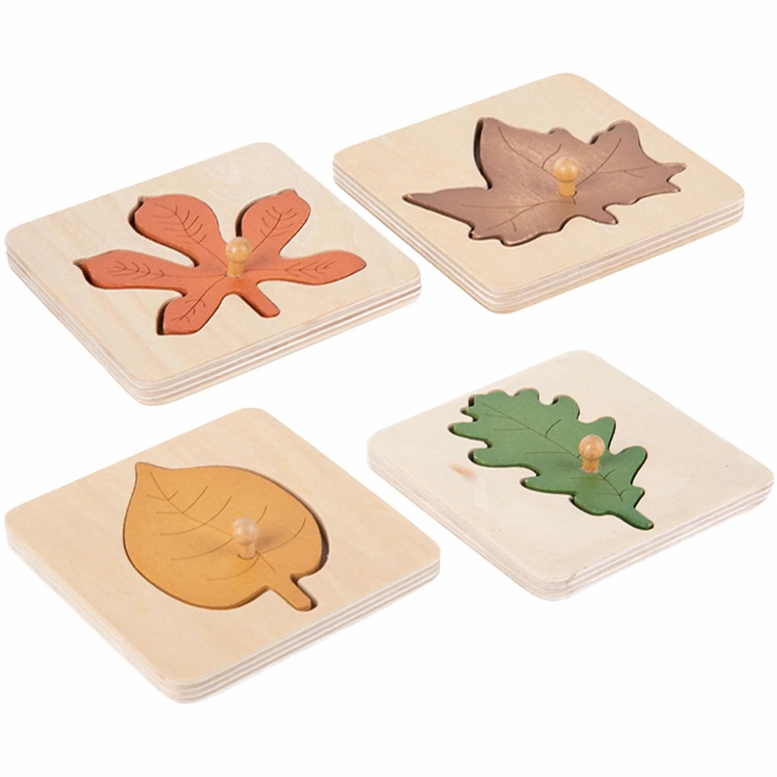 ibasenice Montessori Lot de 4 puzzles en bois partiellement en forme de feuille d'automne Jouet éducatif pour enfants d'âge préscolaire Puzzle éducatif à emboîter pour compétences cognitives et