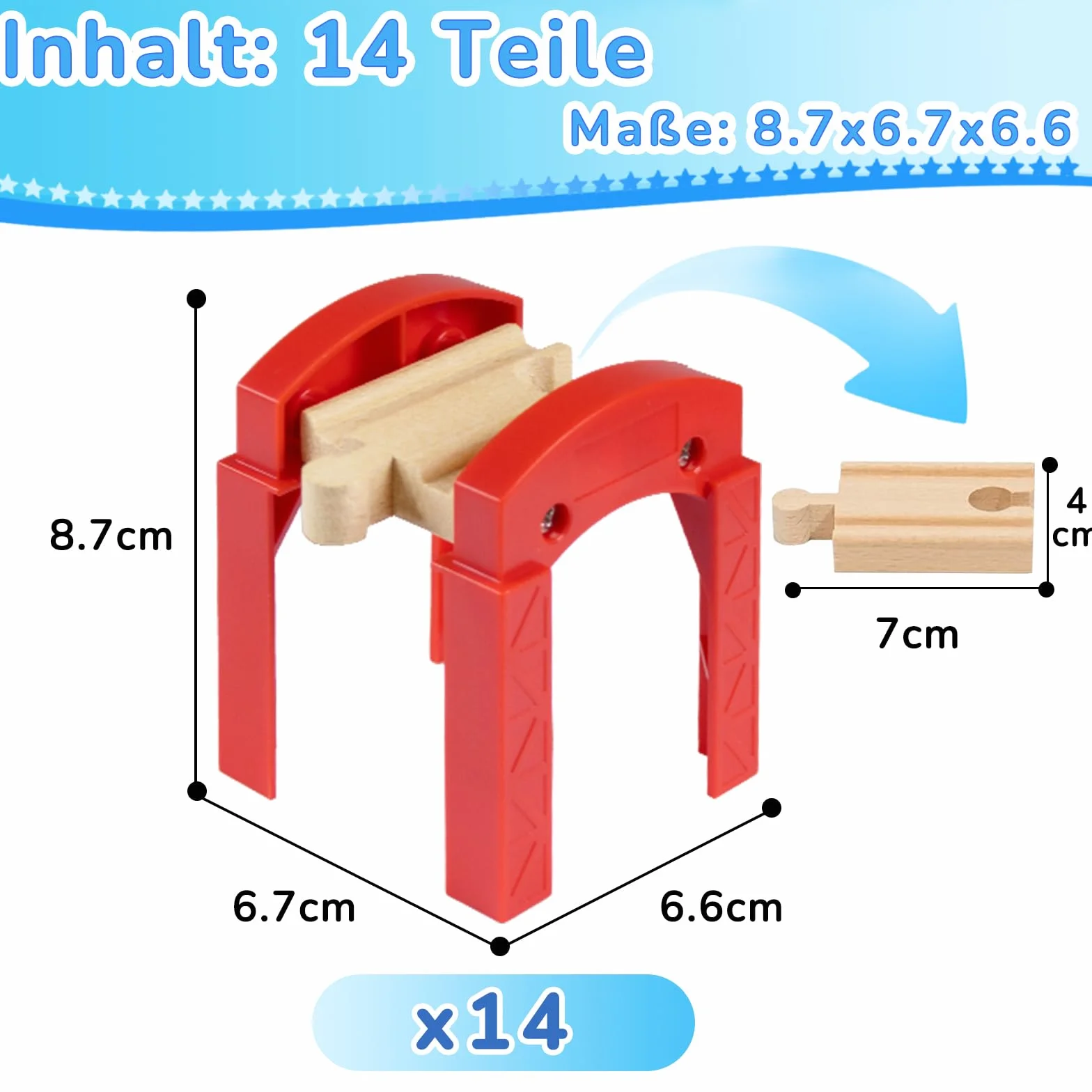 Coffret d‘Extension de Rails en Bois 14 pièces pour Circuit de Train, Empilables pour Constructions, Enfant 3+ Ans